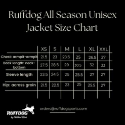 Ruffdog Sports Ruffdog All Season Jacket Unisex -Collections Sales Shop RUFFDOGALLSEASONJACKETSIZECHART 1024x1024